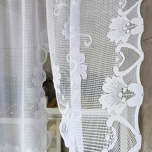 1 Panel White Floral Embroidery Tie-Up Sheer Lace Curtain Valance - color: White, size: 70"W x 39"L (Pack of 1)