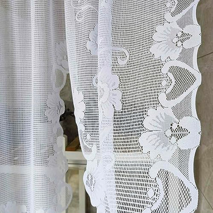 1 Panel White Floral Embroidery Tie-Up Sheer Lace Curtain Valance - color: White, size: 70"W x 39"L (Pack of 1)