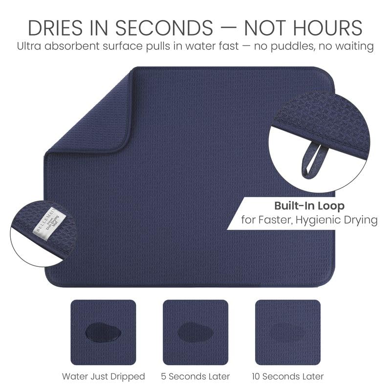 Bellemain Dish Drying Mat, Drying Matt Kitchen Counter, 17 x 24 Inch -Navy - color: Navy, size: 17" x 24"