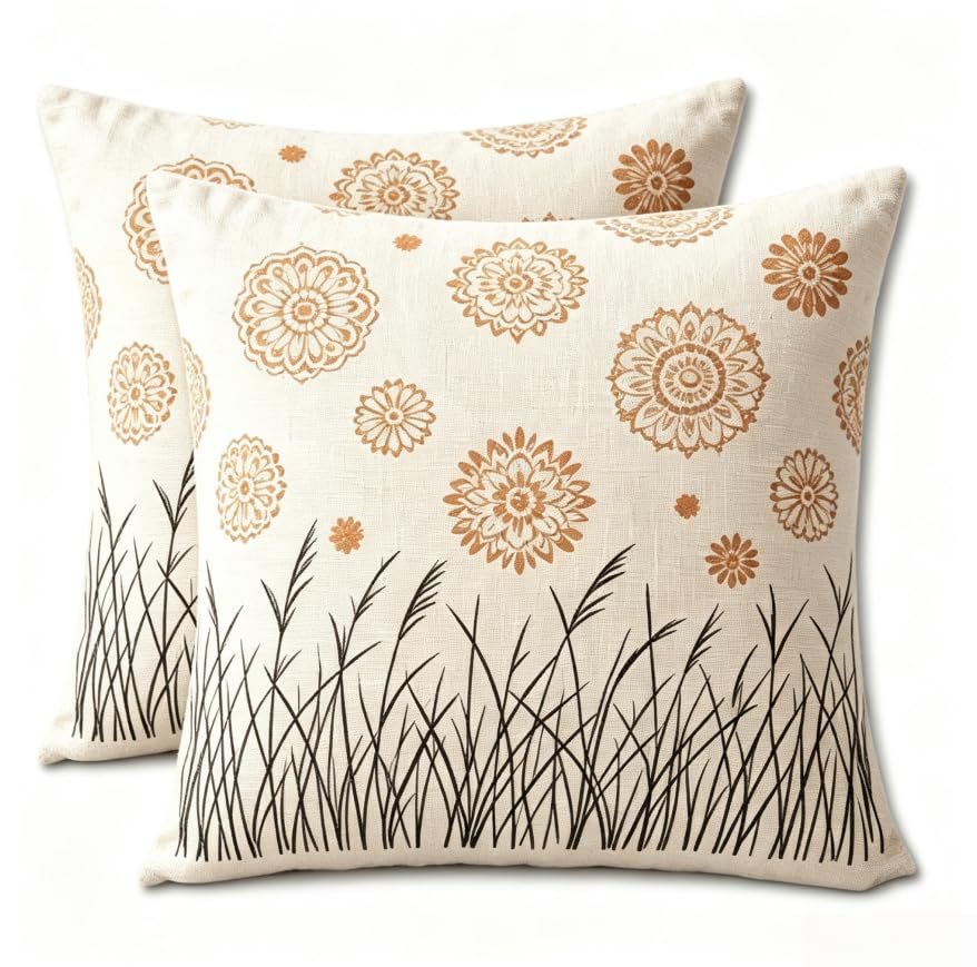 Boho Floral Reed Throw Pillow Covers Set of 2, 18x18 Inch - color: A20018, size: 18" x 18" (Pack of 2)