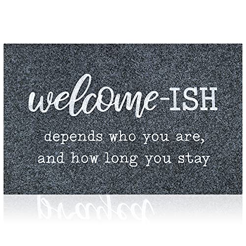 JJUUYOU Large Welcome Mat for Front Door Outside Patio Mat Funny Welcome-ish Gray Doormat Non Slip Rubber Backing Entryway Low Profile Mats for Entry Shoe Mats 24"x36" - color: Welcome-ish-grey, size: 24" x 36"