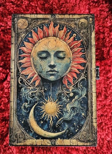Celestial Sun & Moon Tarot Box | Astrology Sun and Moon Design Jewelry Trinket Keepsake Fengshui Lucky Talisman Storage Box | Gift Idea, Tarot Lover Ornaments for Home Decor (7TCS2)