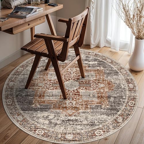 Living Room 4round Area Rugs - Boho Rugs for Bedroom Dining Room Stain Resistant Carpet Vintage Tribal Rugs for Kitchen Bathroom with Non Slip Backing Home Decor Floor Mat 4ft Brick - color: Brick, size: 4' (Round)