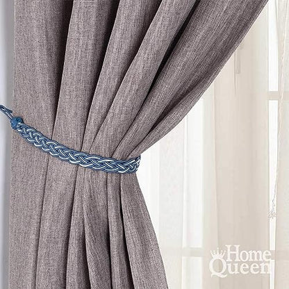Home Queen Hand Braided Curtain Tie Back, Buckle Holdback Drapery Curtain Tiebacks, 4 Rope Belt Curtain Tie with 4 Metal Hooks, Navy and Silver - color: Navy+silver, size: 4 Pack
