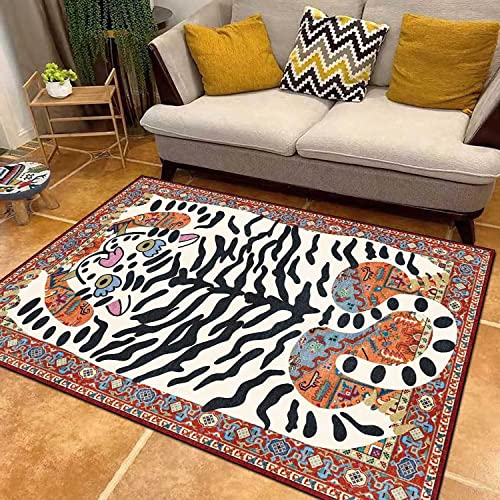 Tiger Rug for Bedroom Cartoon 2x3 ft Small Area Rug Washable Funky Colorful Carpet for Living Room Boho Non-Slip Modern Abstract Bathroom Door Mat - color: M, size: 2' x 3' (Rectangular)