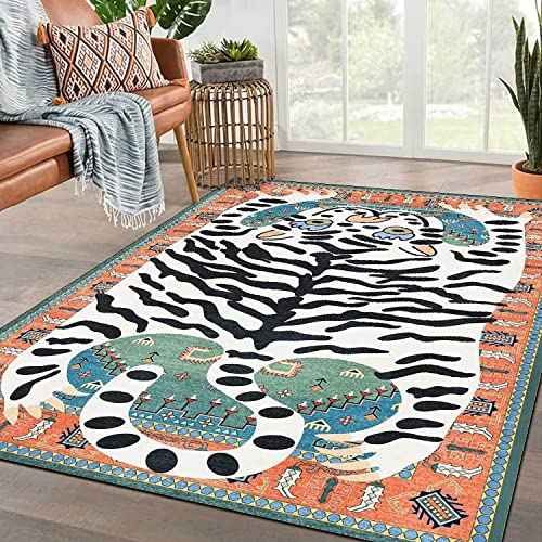 Tiger Rug for Bedroom Cartoon 2x3 ft Small Area Rug Washable Funky Colorful Carpet for Living Room Boho Non-Slip Modern Abstract Bathroom Door Mat - color: L, size: 2' x 3' (Rectangular)
