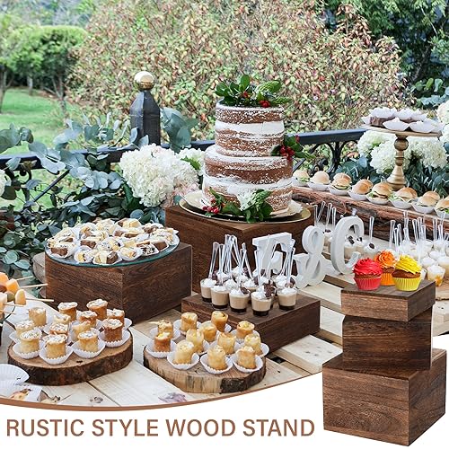 Barydat 3 Pcs Rustic Wood Risers for Display, Square Nesting Cupcake Stands