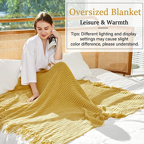 Blagic Knit Throw Blanket for Couch with Tassels,Mustard Yellow,50"x60" - color: D-mustard Yellow, size: 50 × 60 in