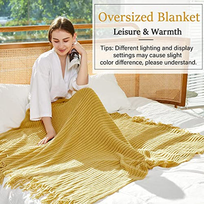 Blagic Knit Throw Blanket for Couch with Tassels,Mustard Yellow,50"x60" - color: D-mustard Yellow, size: 50 × 60 in