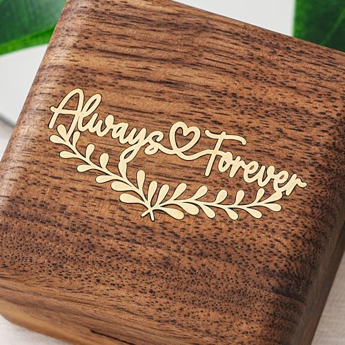 KWOOD Personalized Wooden Wedding Ring Box, Engraved Always &Forever Double Ring Holder, Wedding Ceremony Ring Bearer Box, Anniversary Birthday Gift Idea - style: G-Always & Forever