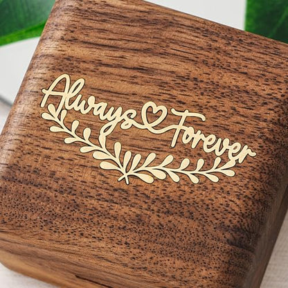 KWOOD Personalized Wooden Wedding Ring Box, Engraved Always &Forever Double Ring Holder, Wedding Ceremony Ring Bearer Box, Anniversary Birthday Gift Idea - style: G-Always & Forever