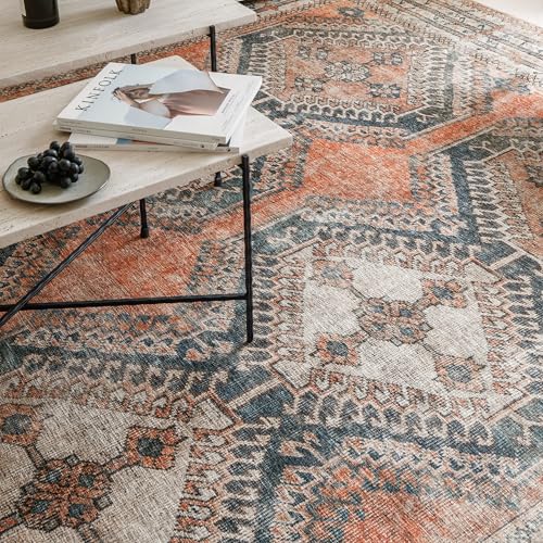 Knot Tangelo 3' x 5' Orange & Blue Accent Rug - Persian-Inspired Design - size: 3' x 5' (Rectangular)
