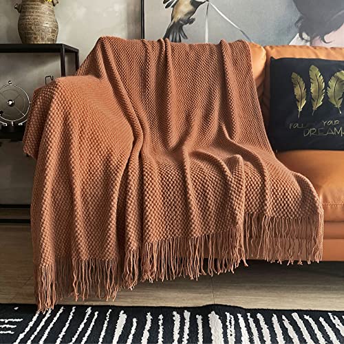 LOMAO Knitted Throw Blanket with Tassels Bubble Textured Lightweight Throws for Couch Cover Home Decor (Caramel, 60x80) - color: Caramel, size: 60x80"