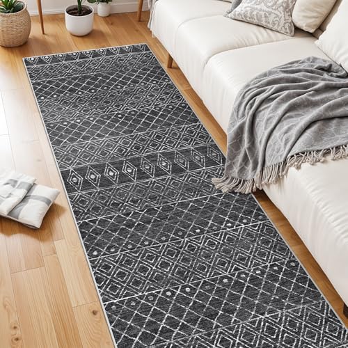 Moroccan 2'6"x8' Hallway Runner Rug: Washable Non Slip Soft Rugs Black - color: Black, size: 2'6" x 8' (Rectangular)