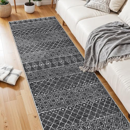 Moroccan 2'6"x8' Hallway Runner Rug: Washable Non Slip Soft Rugs Black - color: Black, size: 2'6" x 8' (Rectangular)