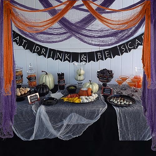 JQAQJU 6 Pack Halloween Creepy Cloth Decoration + Spider Web + 3D Bats