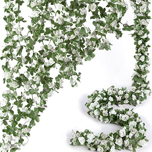 8Pcs x 8.2FT Artificial Flower Garland Floral Rose Vine Decor, White Flower - color: Spring White 8pcs, 1.5" Rose Flowers, size: 8.2FT Vines