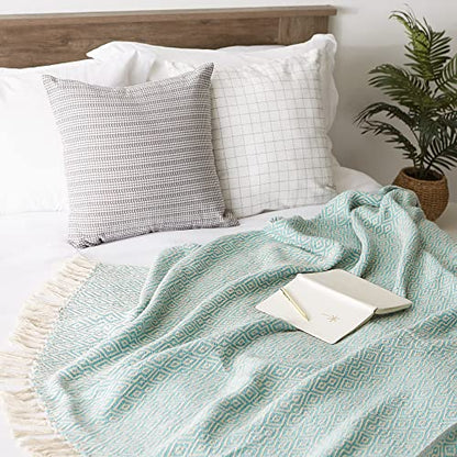 DII Rustic Farmhouse Double Diamond Woven Throw, 50x60, Aqua - color: Aqua, size: 50x60"