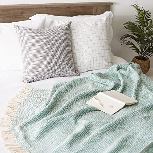 DII Rustic Farmhouse Double Diamond Woven Throw, 50x60, Aqua - color: Aqua, size: 50x60"