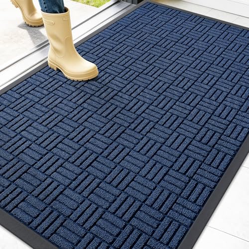 OLANLY Front Door Mat Outside Entrance 47x32, Heavy-Duty Rubber Doormat - color: Navy Blue, size: 47" X 32"