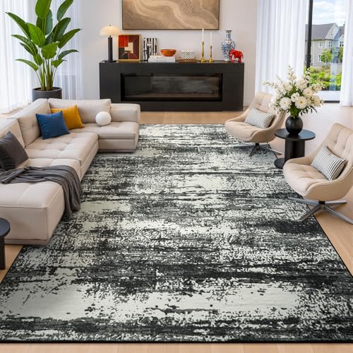 Merelax 6x9 Black White Washable Area Rug Non-Slip Faux Wool Abstract Rug - color: Black White, size: 6' x 9'(72''x108'')