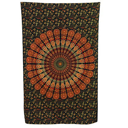 Bless International-Organic-Cotton-Golden-Green-Handmade-Mandala-Tapestry - color: Golden Green, size: 60"L x 54"W