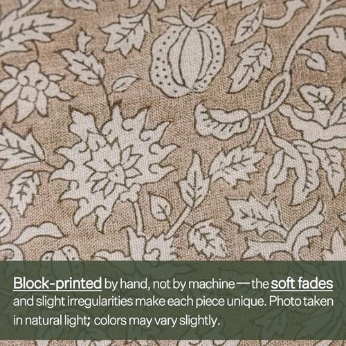 DWR Floral Throw Pillow Covers 20x20 Set of 2, Block Print Decorative Pillow Covers in Soft Taupe, Neutral Faux Linen Cotton Blend, Vintage Look for Couch, Sofa, Bed, Living Room - color: Soft Taupe, size: 20" x 20" (Pack of 2)