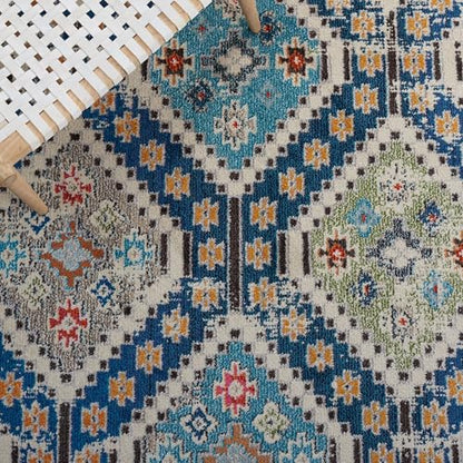SAFAVIEH Madison Collection Runner Rug - 2' x 8', Navy & Beige, Boho Diamond Distressed Design, Non-Shedding & Easy Care, Ideal for High Traffic Areas in Living Room, Bedroom (MAD418M) - color: Navy/Beige, size: 2' x 8' (Runner)