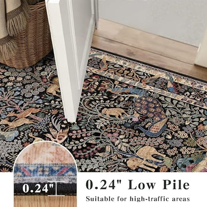 6ft Round Rug Circular Animal Print Area Rug Low Pile Indoor Rug - color: Black/Multi, size: 6' (Round)