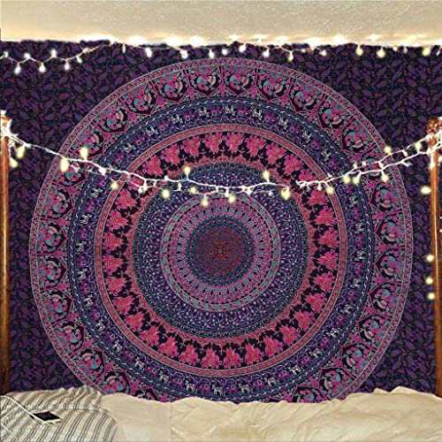 Bless International Indian-hippie-gypsy Bohemian-psychedelic Cotton-mandala Wall-hanging-tapestry-multi-color Large-mandala Hippie-tapestry (Purple Pink, King (88x104Inches)(225x265Cms)) - color: Purple Pink, size: 104"L x 88"W