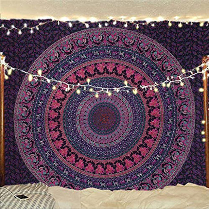 Bless International Indian-hippie-gypsy Bohemian-psychedelic Cotton-mandala Wall-hanging-tapestry-multi-color Large-mandala Hippie-tapestry (Purple Pink, King (88x104Inches)(225x265Cms)) - color: Purple Pink, size: 104"L x 88"W