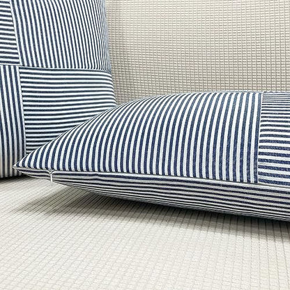 Slow Cow Lumbar Throw Pillow Cover Stripe 12 x 24 Inches Denim Blue - color: D-denim Blue, size: 24" x 12" (Pack of 1)