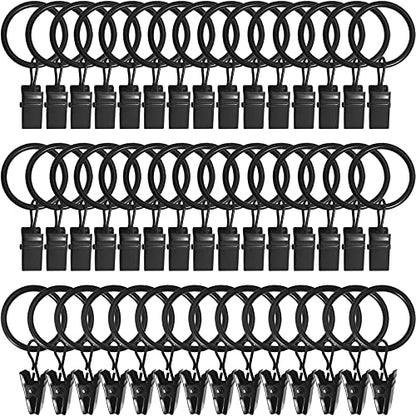 LLPJS Curtain Rings with Clips, 1 inch ID, 44 Pack, Black - color: Black, size: 1" I D Set of 44