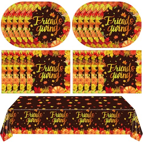 41 PCS Fall theme Thanksgiving Party Supplies Kit,Happy Friendsgiving Tableware Include Dessert Plates, Napkins,Tablecloth Autumn Harvest Disposable Dinnerware For Autumn Thanksgiving Party - color: Thanksgiving Party