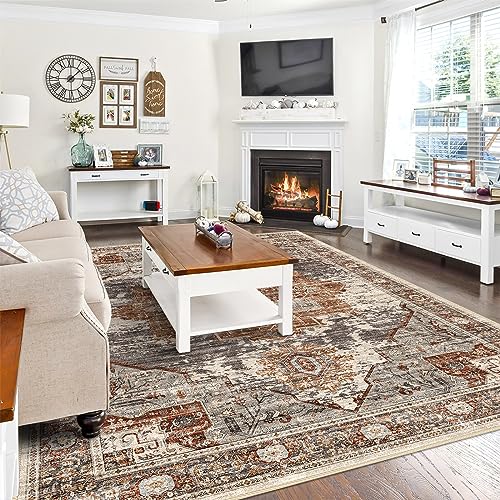 RUUGME Washable 8x10 Area Rugs - Large Rugs for Living Room Stain Resistant Carpet Vintage Rugs for Bedroom with Non Slip Backing Home Decor Floor Decoration Mat (8x10 Brick) - color: Brick, size: 8' x 10' (Rectangular)