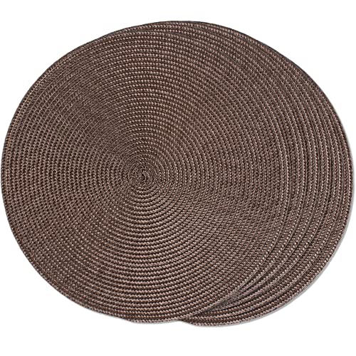 FunWheat Round Braided Placemats Set of 6 Table Mats for Dining Tables Woven Washable Non-Slip Place mats 15 inch (Brown, 6pcs) - color: Brown, size: Set of 6