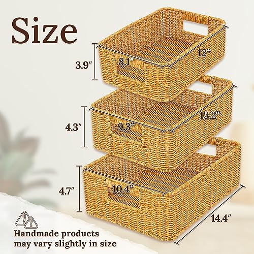 WeeNest Baskets for Storage, Wicker Basket, Rectangular, Set of 3, Amber - color: Amber