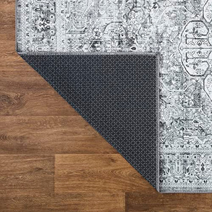 Bloom Rugs Washable Non-Slip 7 ft Runner - Gray/Charcoal Traditional Medallion Runner for Entryway, Hallway, Bathroom, and Kitchen - Exact Size: 2.5' x 7' - color: Gray / Charcoal, size: 2'6" x 7' (Runner)