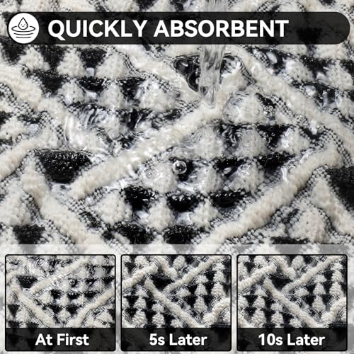 Waffle Bath Mat, Extra Soft Boho Bathroom Rugs, 24x36 Black - color: Black, size: 24" x 36"