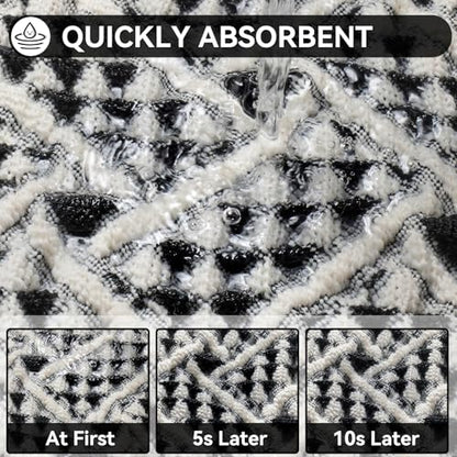 Waffle Bath Mat, Extra Soft Boho Bathroom Rugs, 24x36 Black - color: Black, size: 24" x 36"