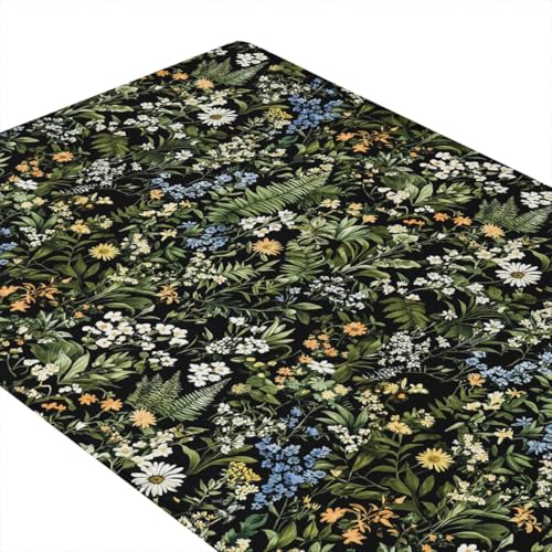Feelyou Black Green Botanical Blossom Flowers Kitchen Rugs 2PCS - color: Black Green