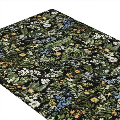 Feelyou Black Green Botanical Blossom Flowers Kitchen Rugs 2PCS - color: Black Green
