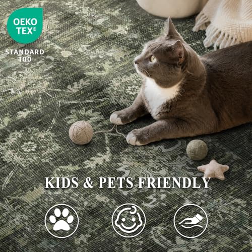 3ft Round Washable Office Rug Non-Slip Retro Dark Green Throw Carpet - color: Dark Green, size: 3' (Round)