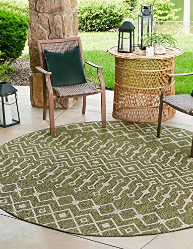 Unique Loom Outdoor Trellis Collection Area Rug - Tribal Trellis (3' 3" Round, Green/ Natural) - color: Green/Natural, size: 3'3" (Round)