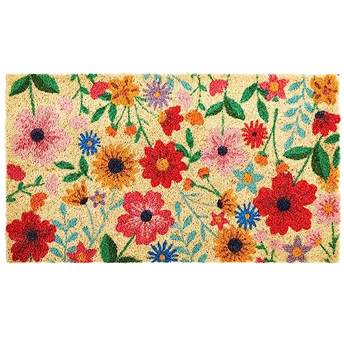 Juvale Flower Door Mat - 17 x 30 in, Rectangular, Multi-Color, Farmhouse Coir - Outdoor Coir Mat, Spring Outdoor Doormat with Water-Shedding PVC Backing & Handmade Floral Design - color: 17 X 30 In, Rectangular, Multi-color