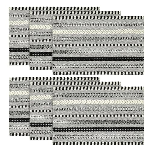 Artoid Mode Black Woven Braided Stripe Placemats Set of 6-12x18 Inch - color: Black, size: 12" x 18", 6 Pcs