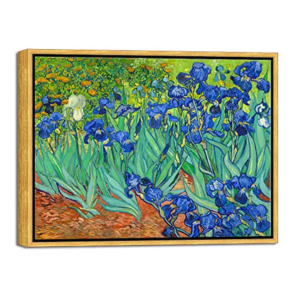 Wieco Art Framed Wall Art Canvas Prints Irises By Van Gogh Famous Flowers Oil Paintings Reproduction Abstract Canvas Prints for Home Living Room Decorations Bronze Gold Frame - size: 16"L x 12"W