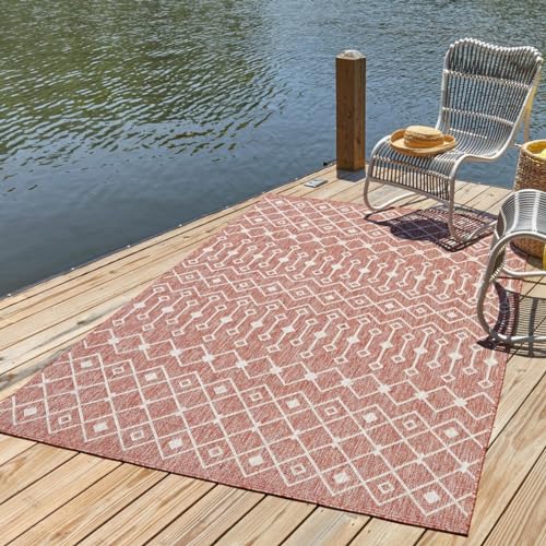 Unique Loom Outdoor Trellis Collection Area Rug - Tribal Trellis (2' x 3' 1" Rectangle Rust Red/Ivory) - color: Rust Red/Ivory, size: 2' x 3'1" (Rectangular)