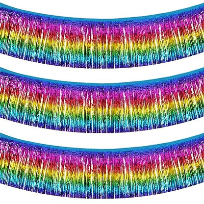 BEISHIDA Dark Rainbow Fringe Garland Banner 30ft Wall Tinsel Foil Streamers - color: Dark Rainbow
