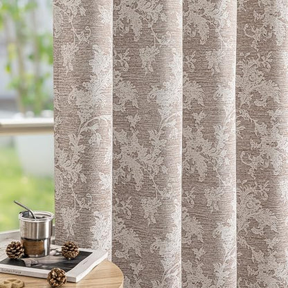 FMFUNCTEX Rust Brown Floral Jacquard Blackout Curtains, 108 Inches,2 Panels - color: Rust Brown, size: 52"W x 108"L (Pack of 2)